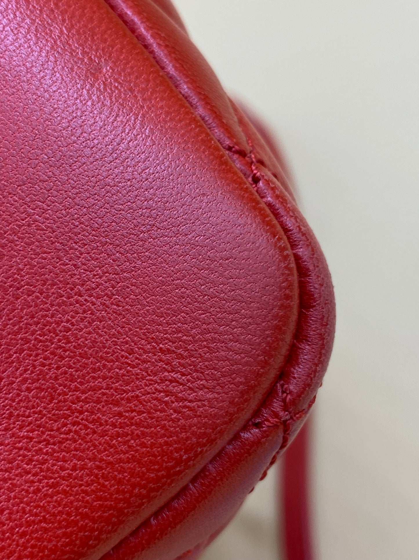 CHANEL QUILTED LAMBSKIN HOBO—RED GHW