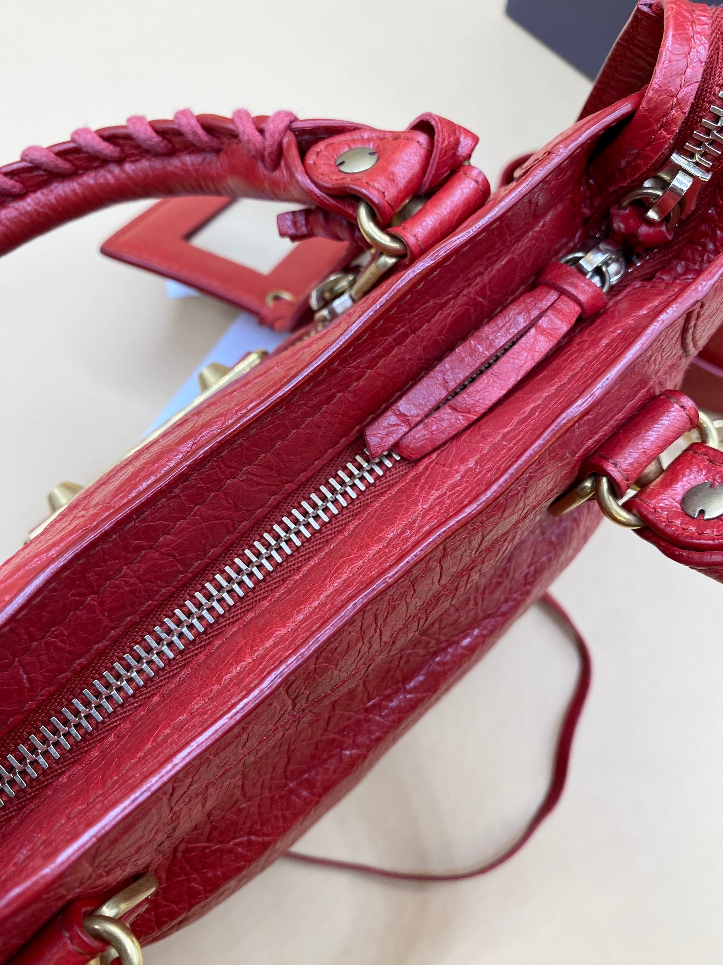 BALENCIAGA MINI CITY METALLIC EDGE—RED/GHW