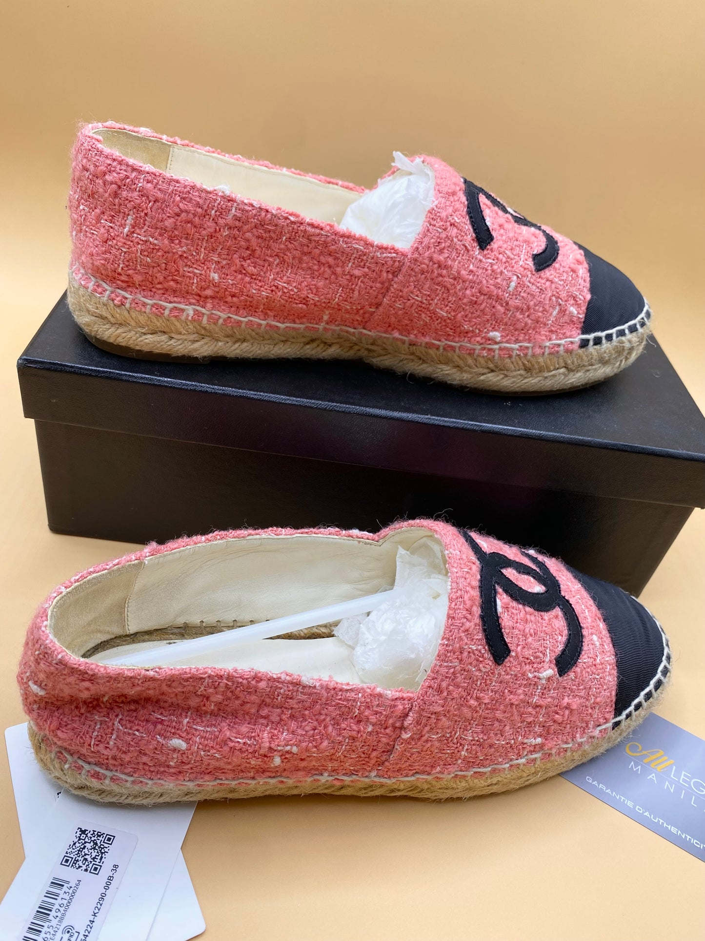 CHANEL TWEED ESPADRILLE 38—PINK