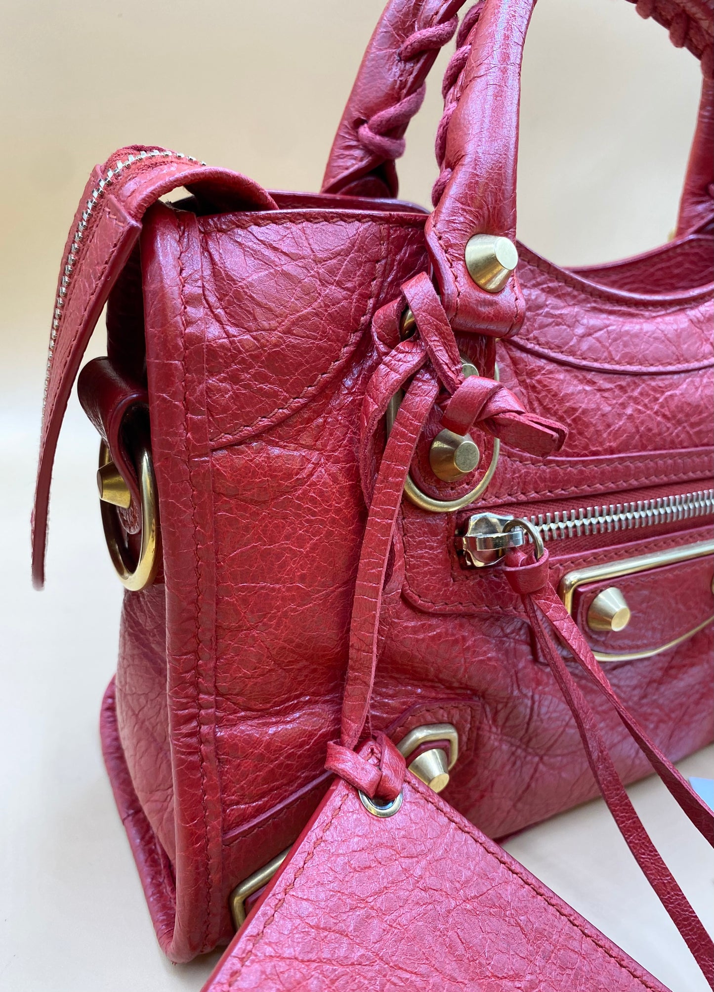 BALENCIAGA MINI CITY METALLIC EDGE—RED/GHW