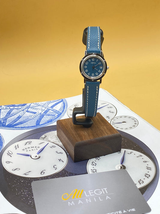 HERMES CLIPPER EPSOM WATCH—BLUE/PALLADIUM