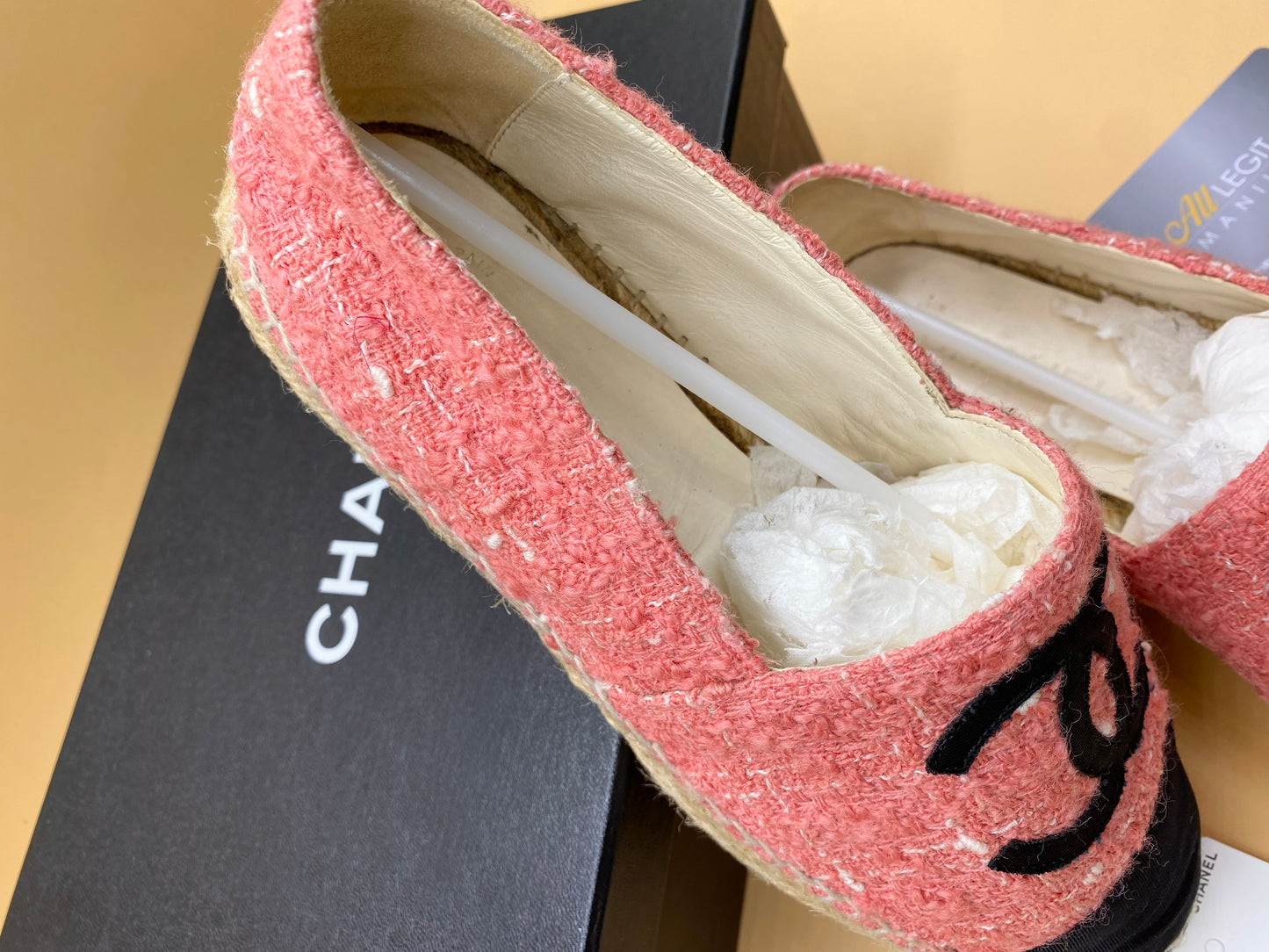 CHANEL TWEED ESPADRILLE 38—PINK