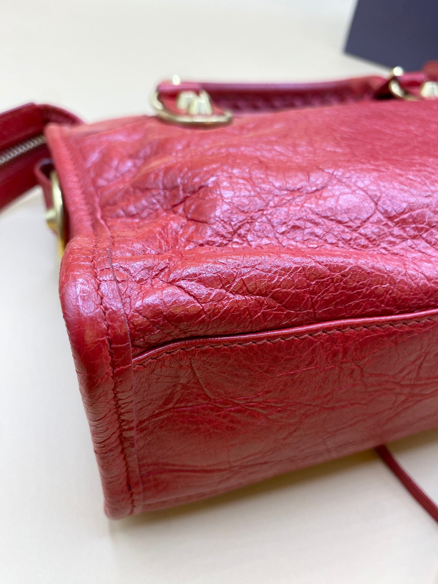 BALENCIAGA MINI CITY METALLIC EDGE—RED/GHW