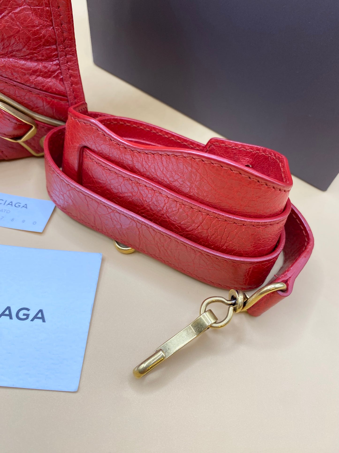 BALENCIAGA MINI CITY METALLIC EDGE—RED/GHW