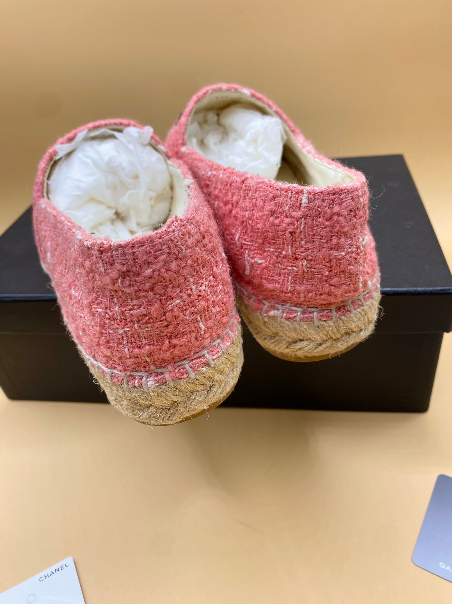 CHANEL TWEED ESPADRILLE 38—PINK