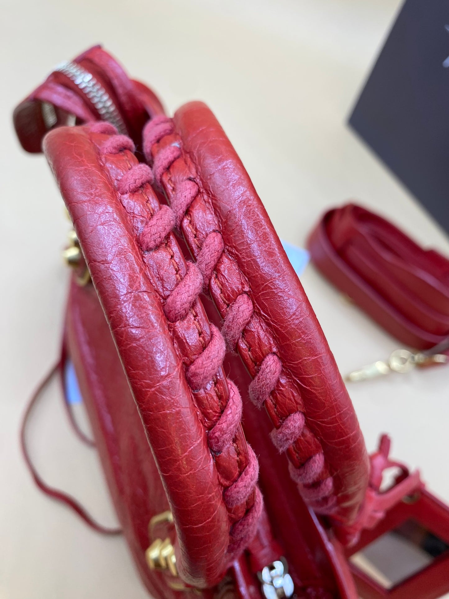 BALENCIAGA MINI CITY METALLIC EDGE—RED/GHW
