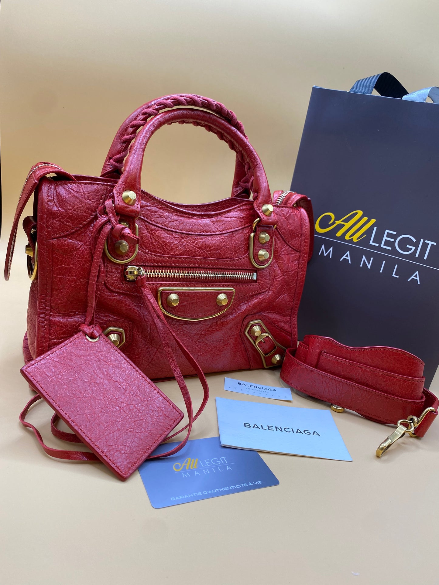 BALENCIAGA MINI CITY METALLIC EDGE—RED/GHW