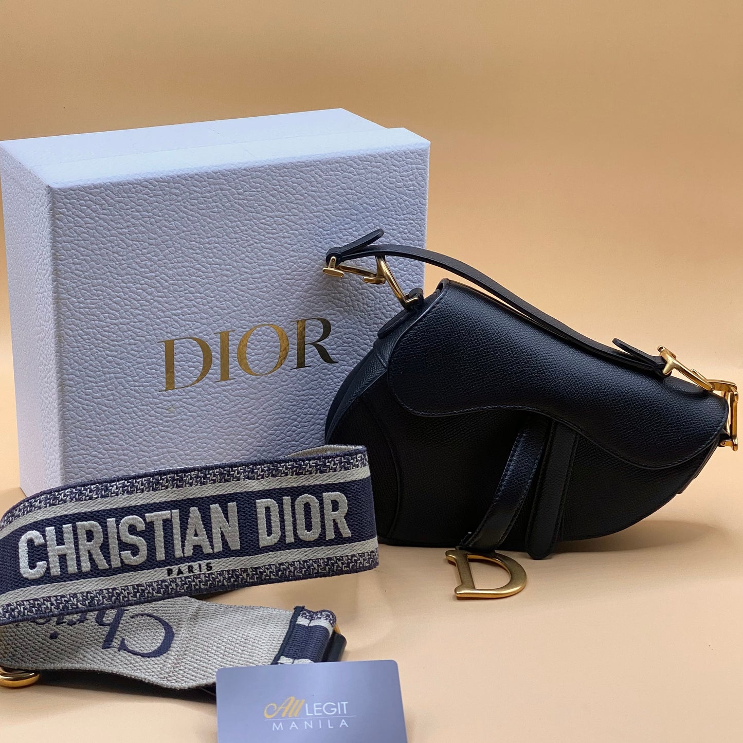 CHRISTIAN DIOR MINI SADDLE w/ STRAP—BLACK