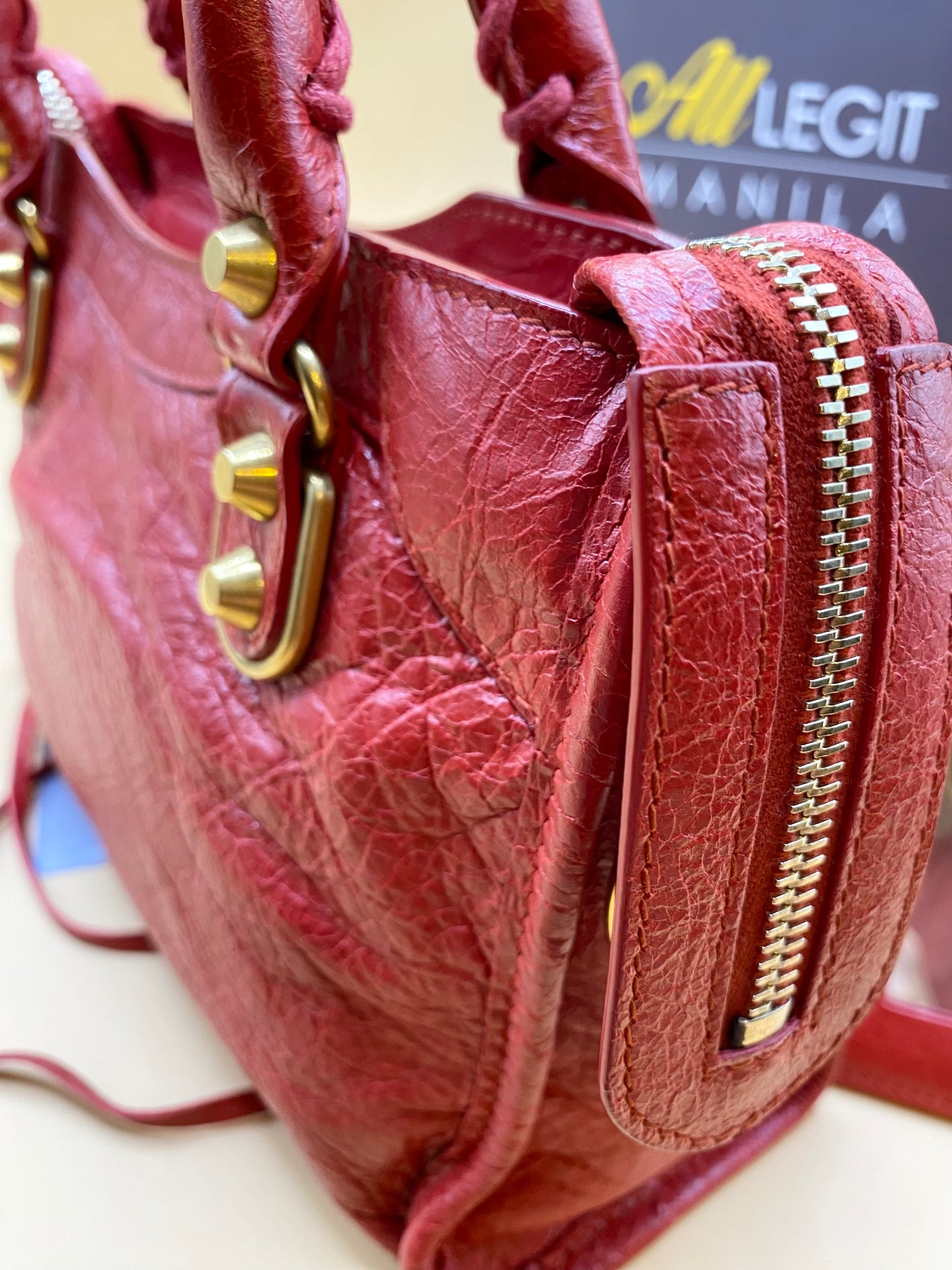 BALENCIAGA MINI CITY METALLIC EDGE—RED/GHW