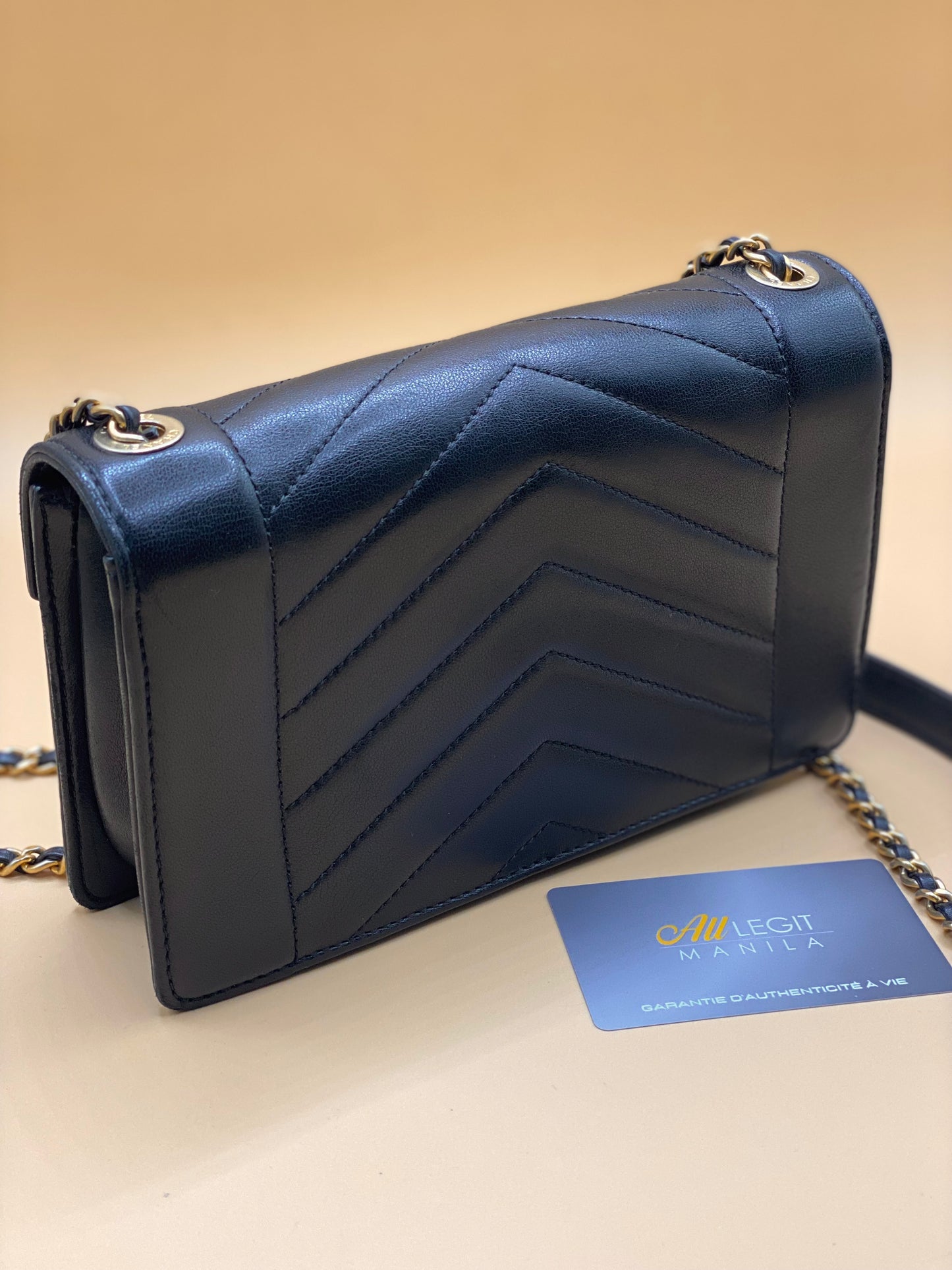 CHANEL REVERSED CHEVRON SMALL FLAP—BLACK GHW