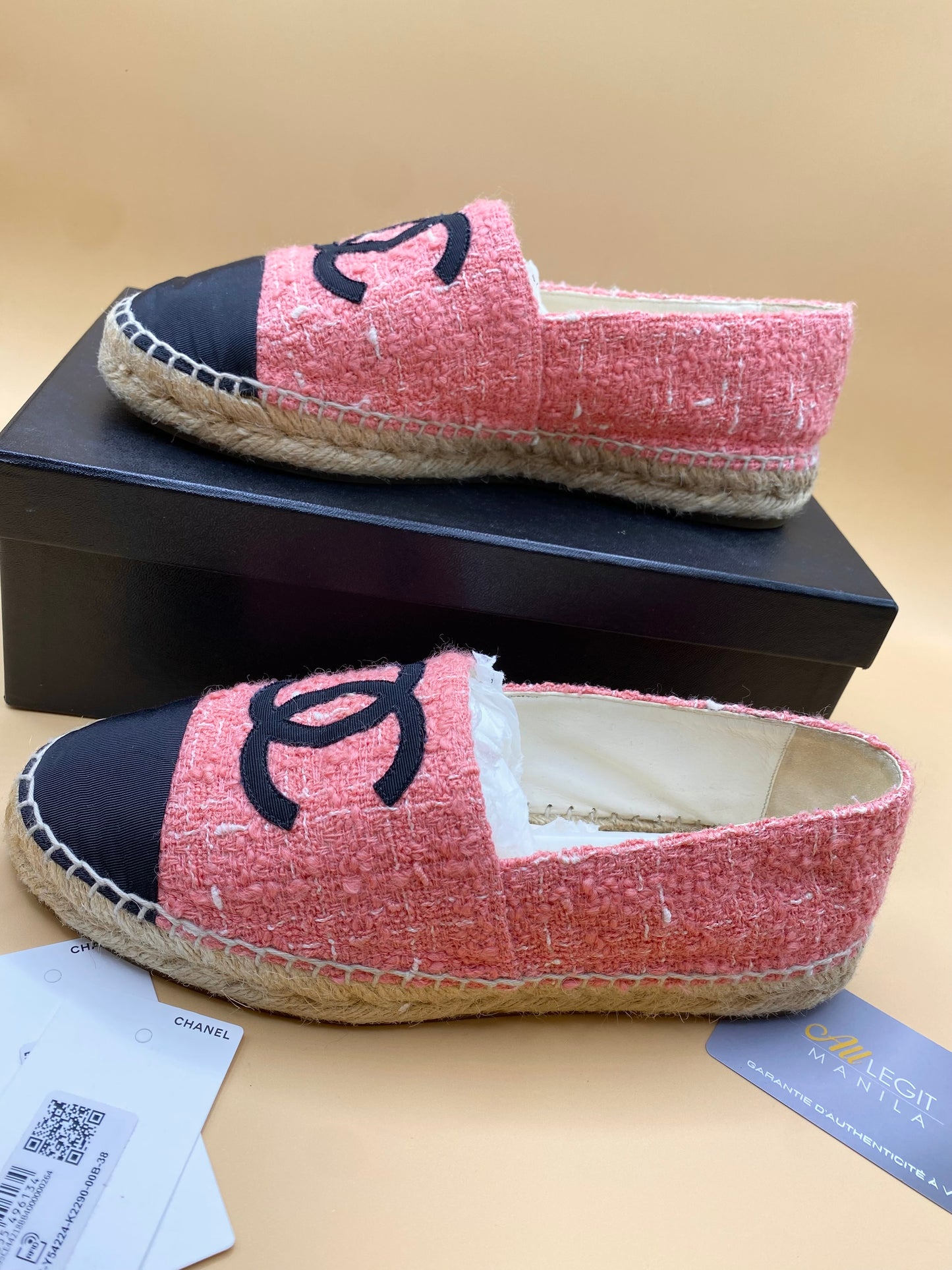 CHANEL TWEED ESPADRILLE 38—PINK