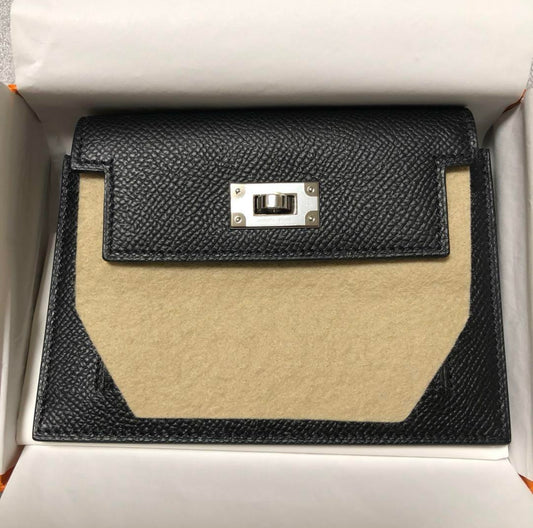 *UNUSED* HERMES KELLY POCKET COMPACT WALLET—NOIR