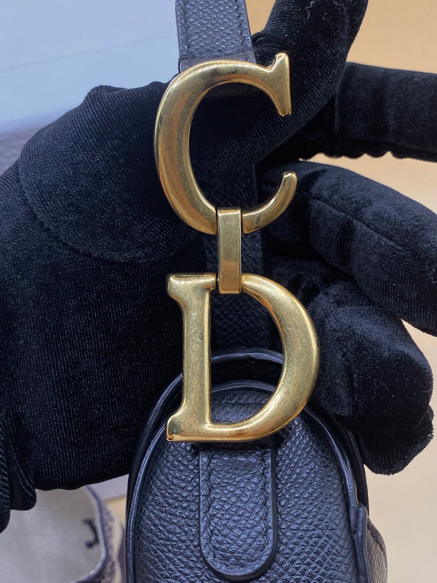 CHRISTIAN DIOR MINI SADDLE w/ STRAP—BLACK