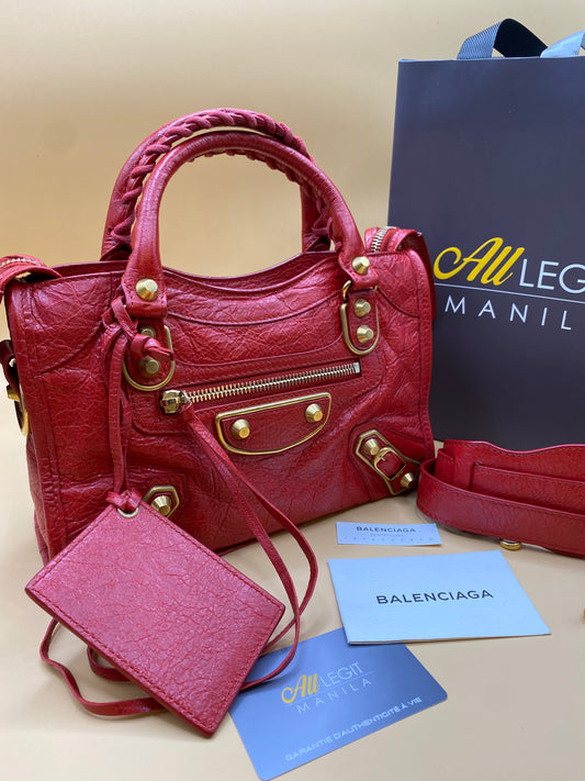 BALENCIAGA MINI CITY METALLIC EDGE—RED/GHW