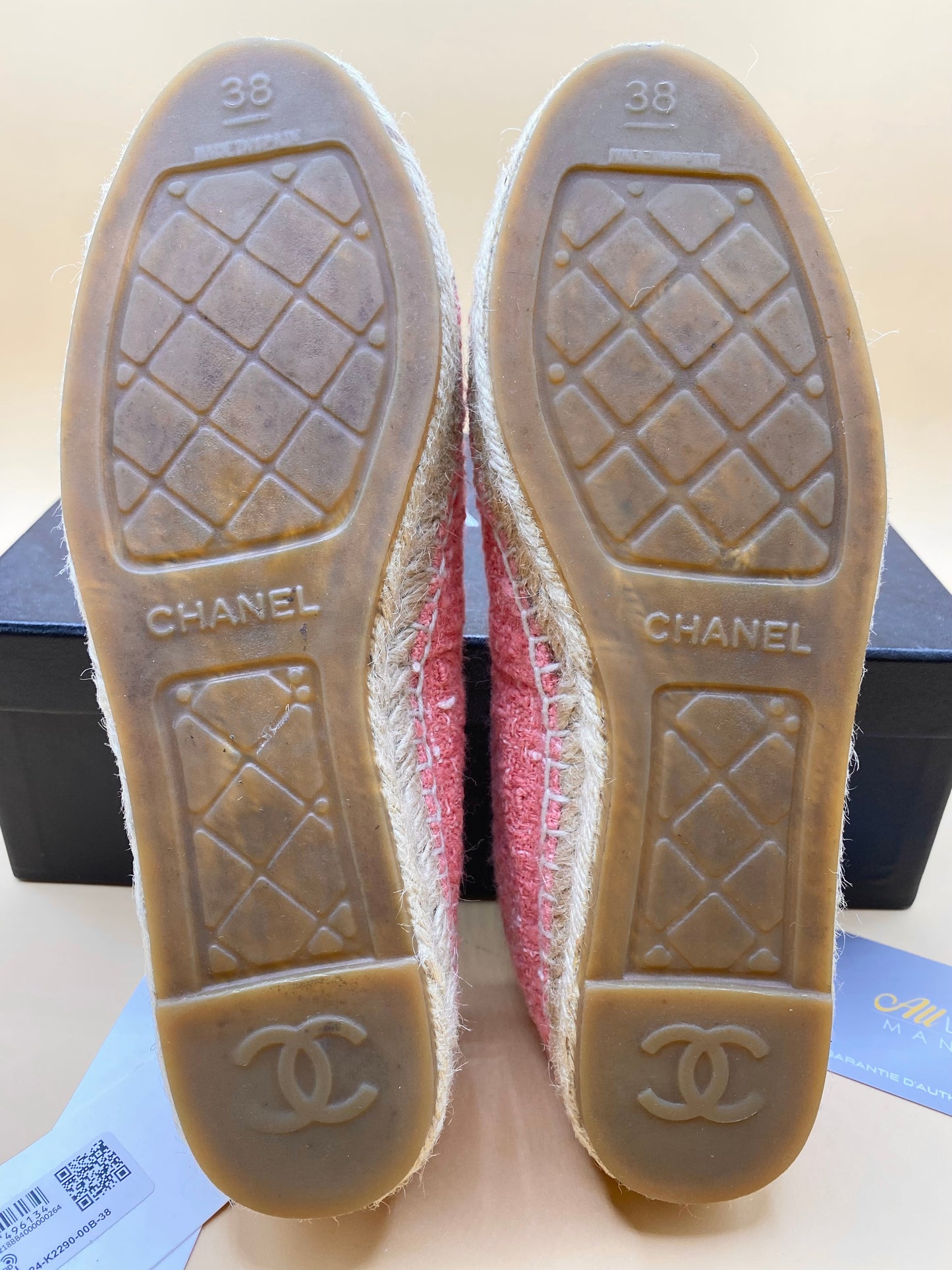 CHANEL TWEED ESPADRILLE 38—PINK