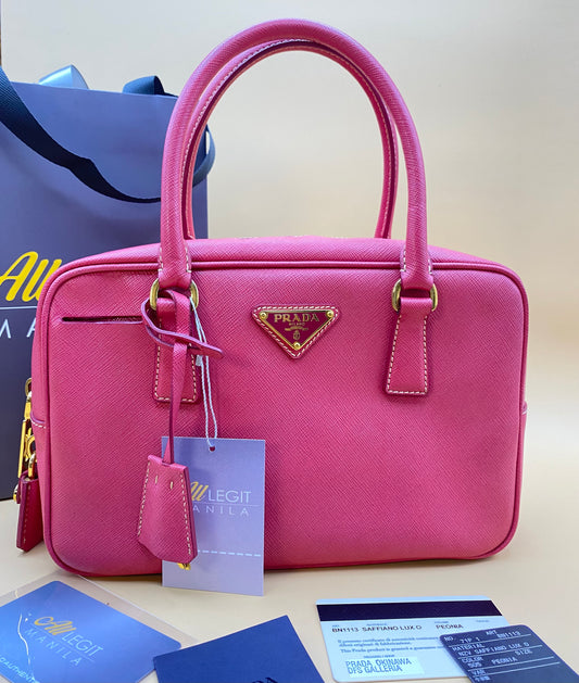 PRADA SAFFIANO LUX BAULETTO BAG IN PINK GHW