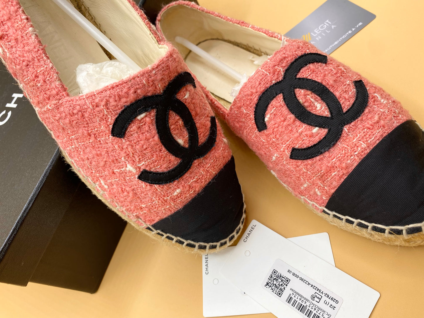 CHANEL TWEED ESPADRILLE 38—PINK