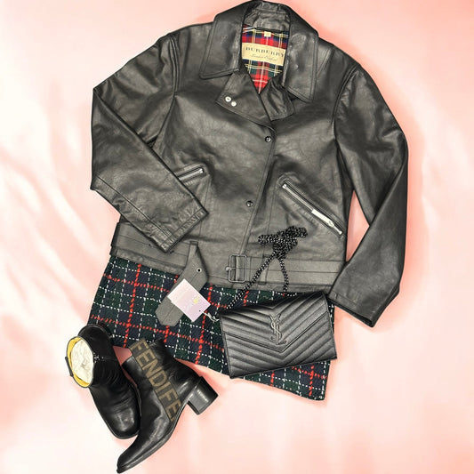 BURBERRY SMALL LEATHER JACKET—BLACK