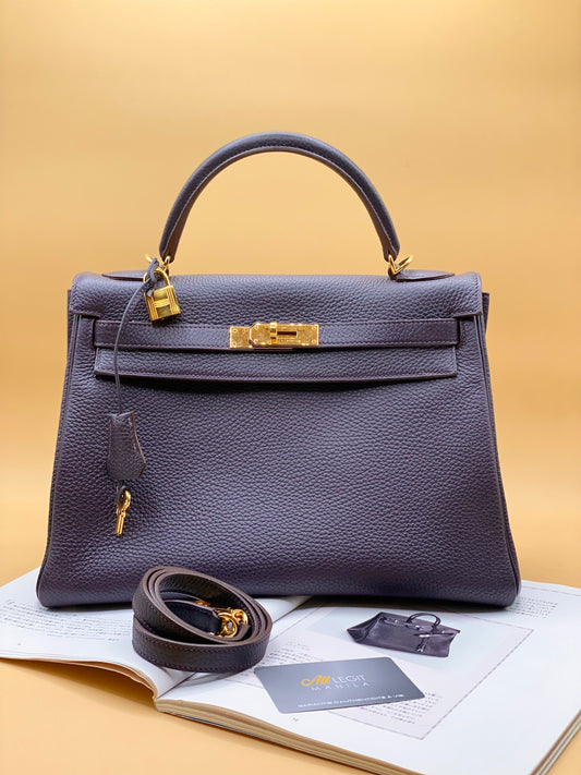 HERMES KELLY 32 TOGO RETOURNE—PRUNELLE