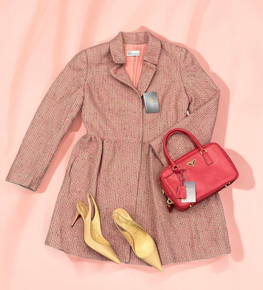 RED VALENTINO TWEED DRESS COAT Size 44—PINK