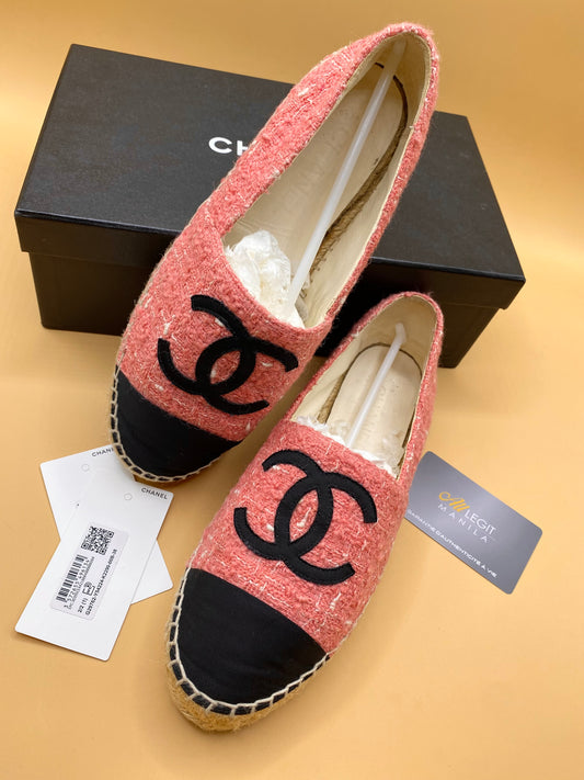 CHANEL TWEED ESPADRILLE 38—PINK