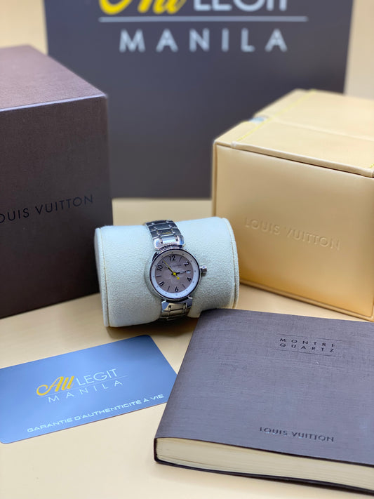 LOUIS VUITTON TAMBOUR DATE SS WATCH 15CM--PINK MOTHER OF PEARL