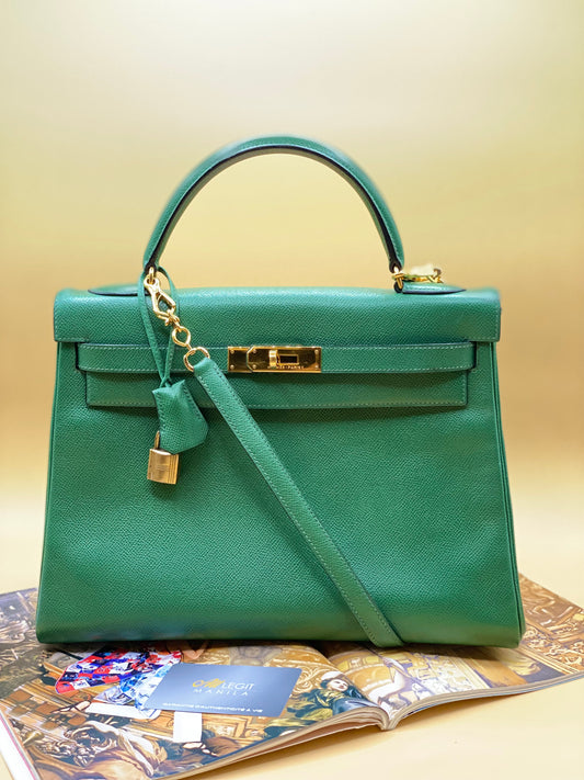 HERMES KELLY 32 EPSOM—Vert Émeraude