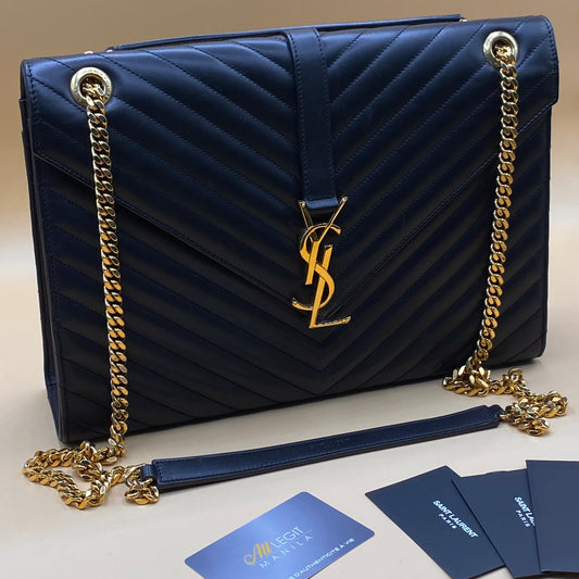 YSL ENVELOPE LARGE LAMBSKIN—BLACK GHW
